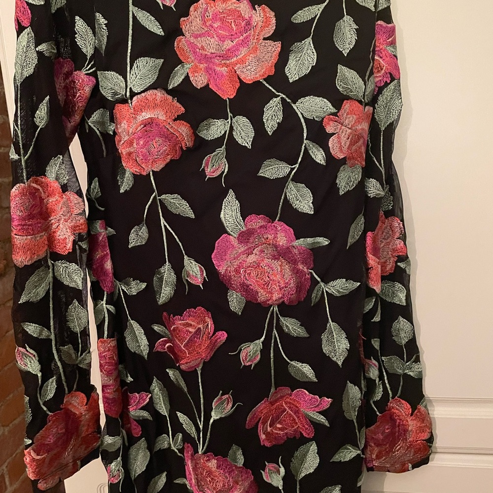 Floral Backless Dress - Black and Pink
